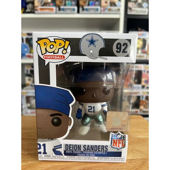 Deion Sanders Funko Pop #92 Dallas Cowboys #21 White Home Jersey NFL Football - Picture 1 of 6